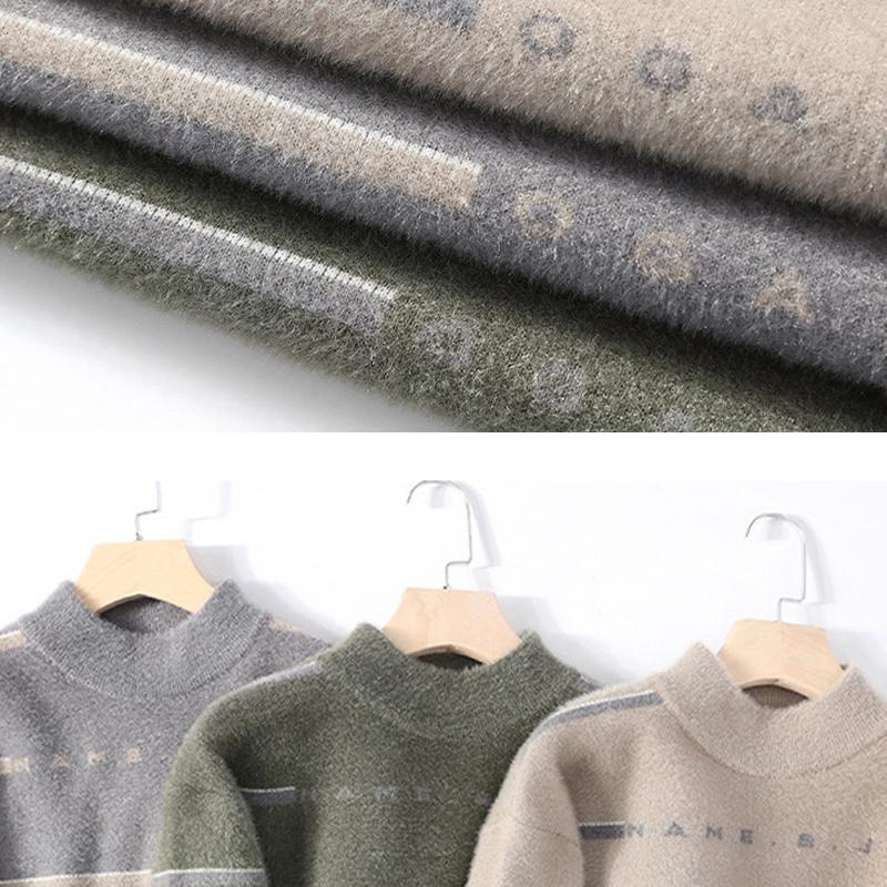 Men's Half Turtleneck Pullover Sweater Teen Fashion Faux Mink Knit Sweater Autumn