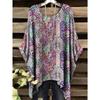 Damen T-Shirts Bohemian Urlaub Einfaches Muster Druck Tops Unregelmäßig Hanf Rundhals Mode Vielseitig Kurzarm Y2k Kleidung