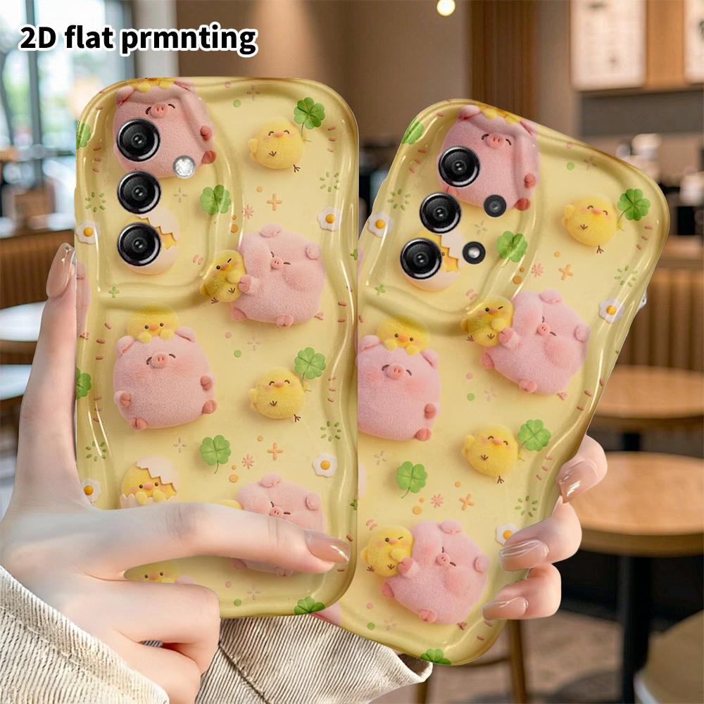 Phone Case: 2D Flat Samsung Galaxy A34 A35 M05 M06 S20 S22 S21 FE Plus 5G Protective Case, Featuring Little Pigs and Chicks, Perfect Christmas and Hal