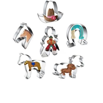 Für WESTERN Cowboy Edelstahl Ausstechform Set 6 Stück zum Backen von Keksen Fondant Obst Sandwiches mit sauberen Kanten