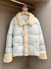 Splicing Fur Collar Milk Blue High-end Cotton-padded Jacket Winter Stand-up Collar Thickened Warm Jacket