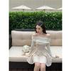 Temperament Socialite High-end Sexy One-word Shoulder Dress Women's New Slim and Thin Tutu Dress Black Birthday Dress