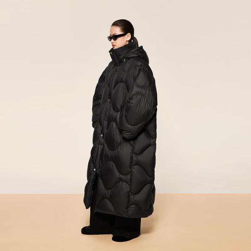 LESS 2024 Winter Loose Fit Hooded Extra-Long Down Jacket