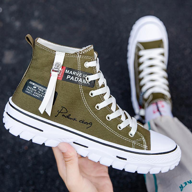 Fashion Men's Canvas Shoes High Top Sneakers Breathable Platform Casual Shoes Lace-up Flats Men Non-slip Vulcanize Shoes Tenis Masculino