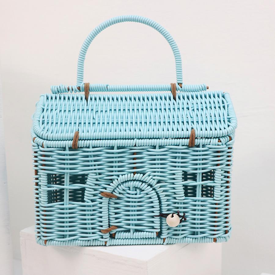 Wicker Woven House Rattan Bag Handmade Handbags Bohemian Straw Basket Bags for Women Funny Hollow Beach Bag Storage Box Bags