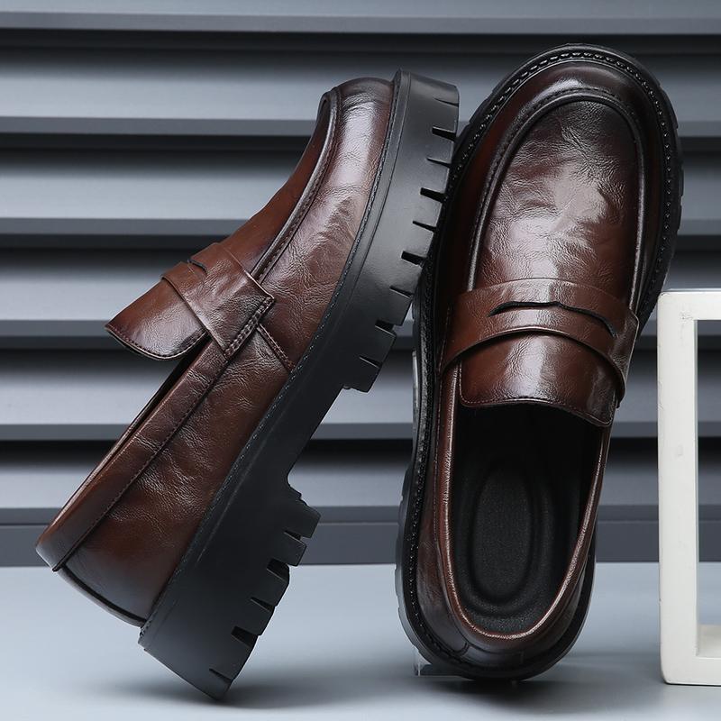 Pánské společenské boty s tlustou podrážkou Kožené Pánské ručně šité mokasíny Univerzální Pánské ležérní boty Prolamované Pánské nazouvací Svatební boty