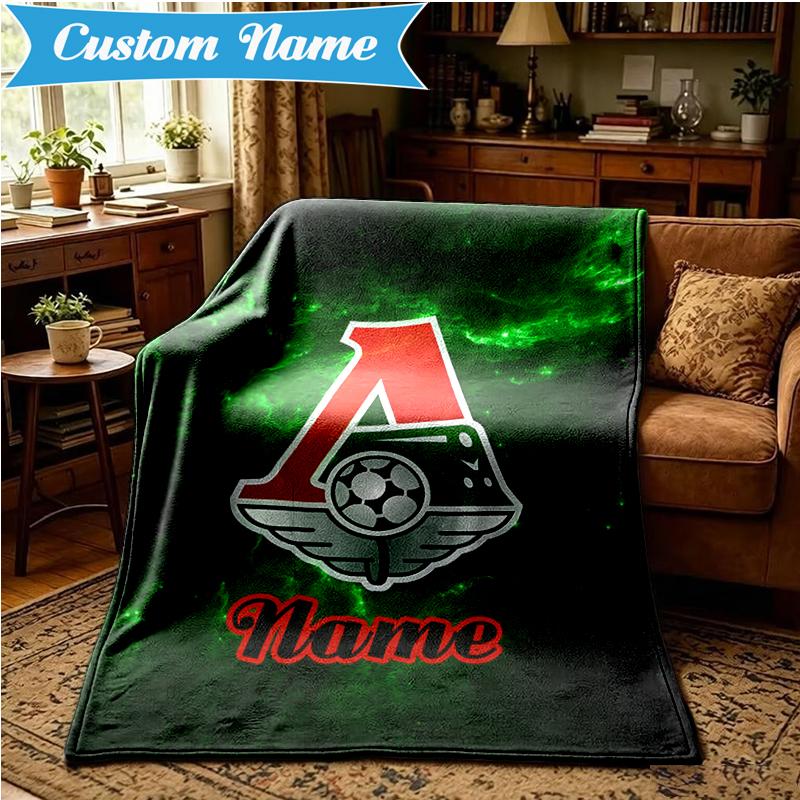 Custom Name Green Soccer Emblem Blanket Lightweight Ideal Bedding Blanket Perfect for Travel, Camping, Living Rooms, Sofas, Christmas gift