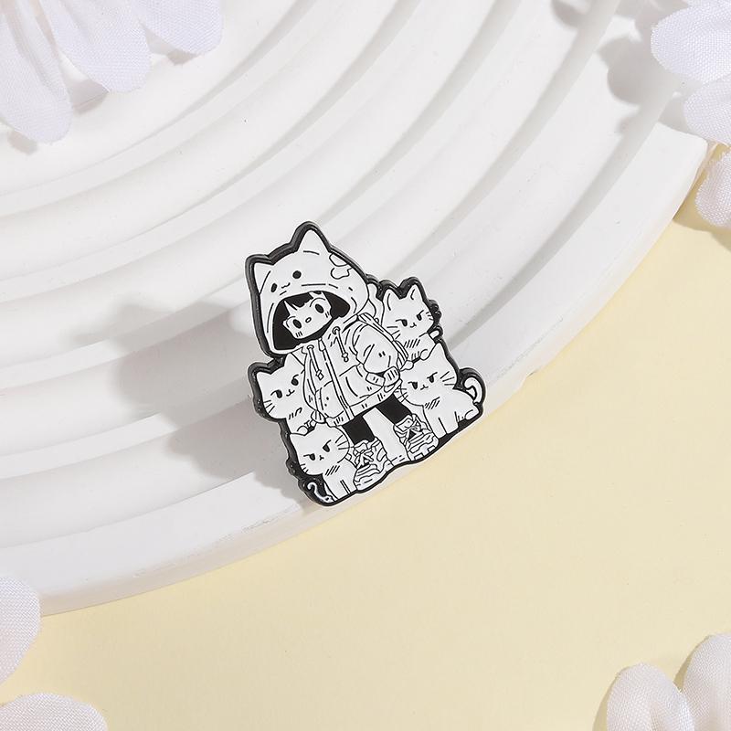 Cat Girl Enamel Pins Custom Anime Simple Drawing Brooches Lapel Badges Clothes Animal Jewelry Gift for Kids Friends