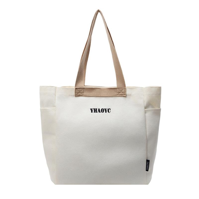 Couple Simple Commute Class Canvas Bag Female College Student Casual Versatile Tote Bag Korean Large-Capacity Shopping Bag