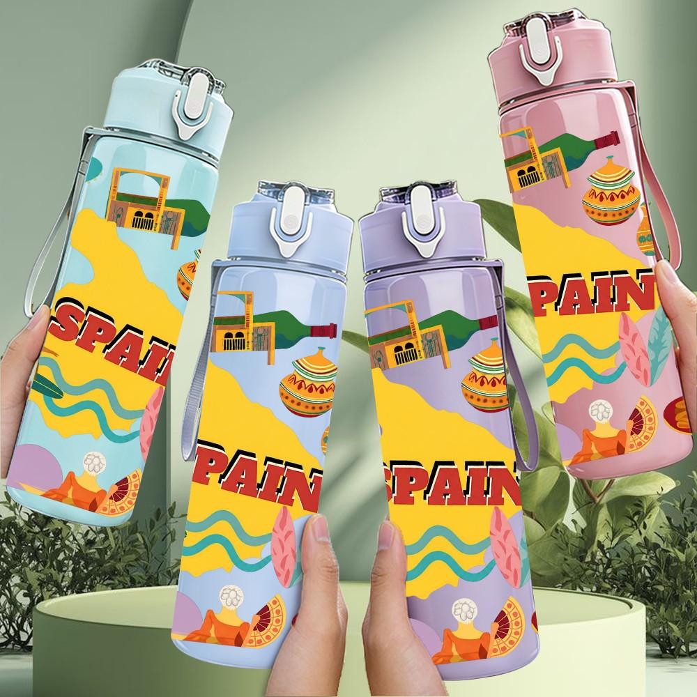 1PC Swan Lake Colorful Fairytale Doodle 750ml Color Plastic Sports Water Bottle Leakproof Flip Straw Lid Suitable for Sports Office Home Use