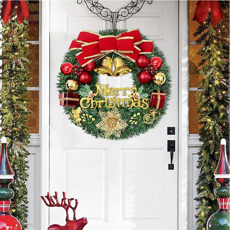 30CM Weihnachtskranz Haustür Hängende Ornamente Künstlicher Kranz Glocke Geschenk Schleife Sterne für Weihnachtsbaum Heim Fensterdeko