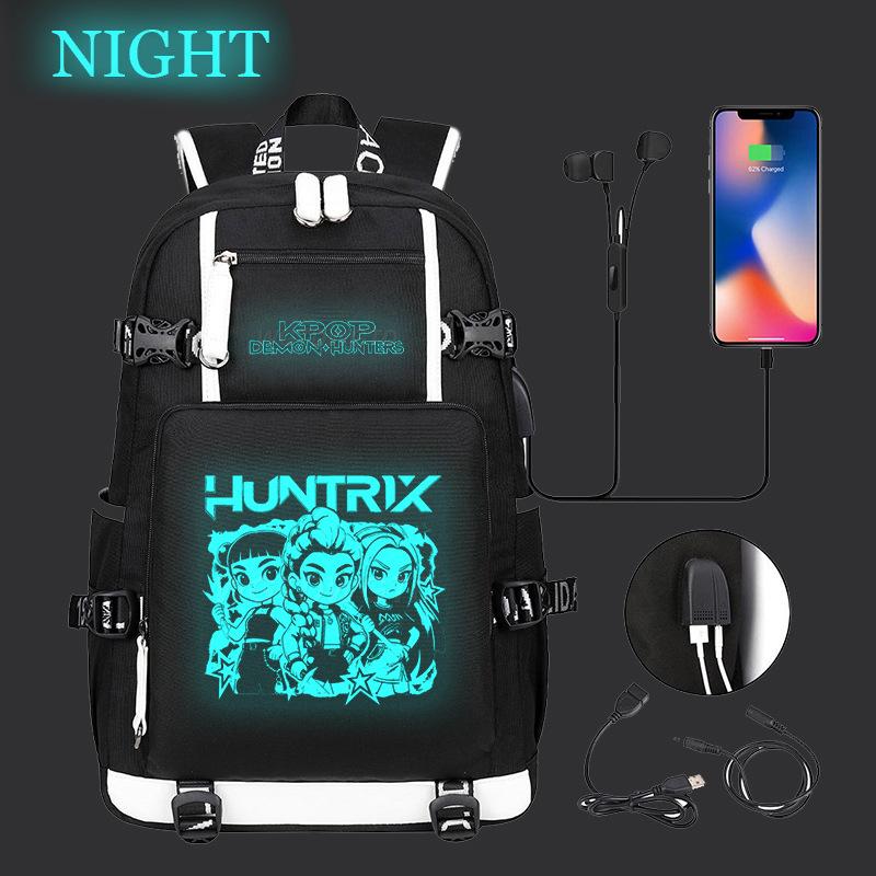 Kpop Demon Hunters Luminous School Bag Multifunctional with USB Backpack Fashion Student Casual Backpack