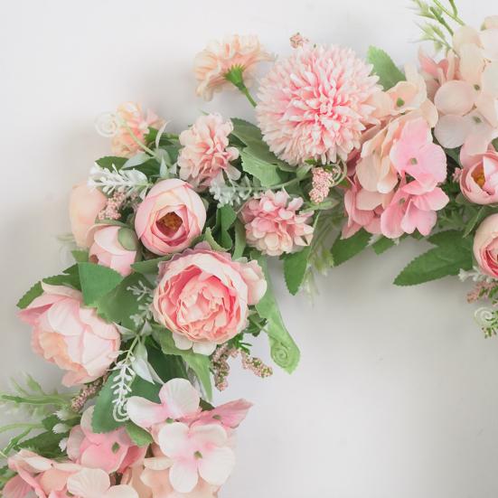 15.75" Spring Wreath Faux Peony Wreath Artificial Hydrangea Peony Flower Wreath with Green Leaves for Home Front Door Wedding Wall Decor