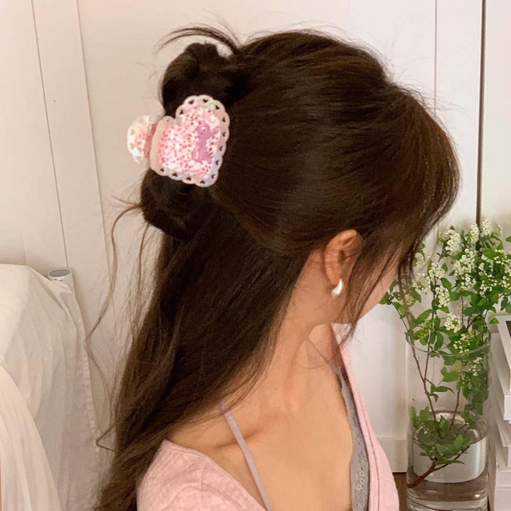 Stripe Heart Shark Clip Elegant Bow Hair Claw Fashion Acetic Acid Hair Claw Girls