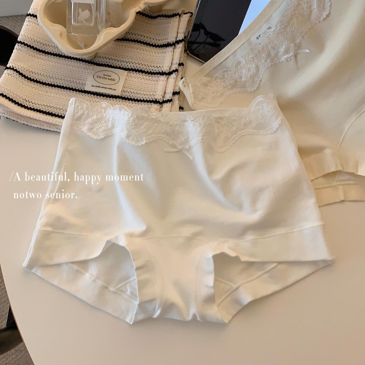 

Women s Flat Corner Underwear Cotton Extended Crotch Lace Edge Wrapped Underwear Women s Underwear M білий