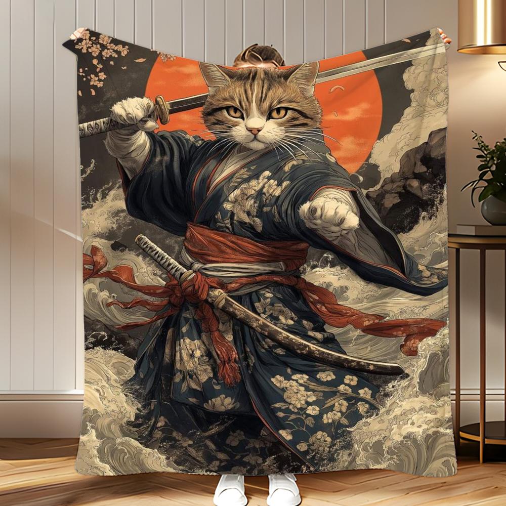 

art theme Japanese Style Cat Throw Soft Coral Fleece Blanket 310gsm Fluffy Warm Throw for Sofa Bed Couch Bedroom Decor 75x100cm