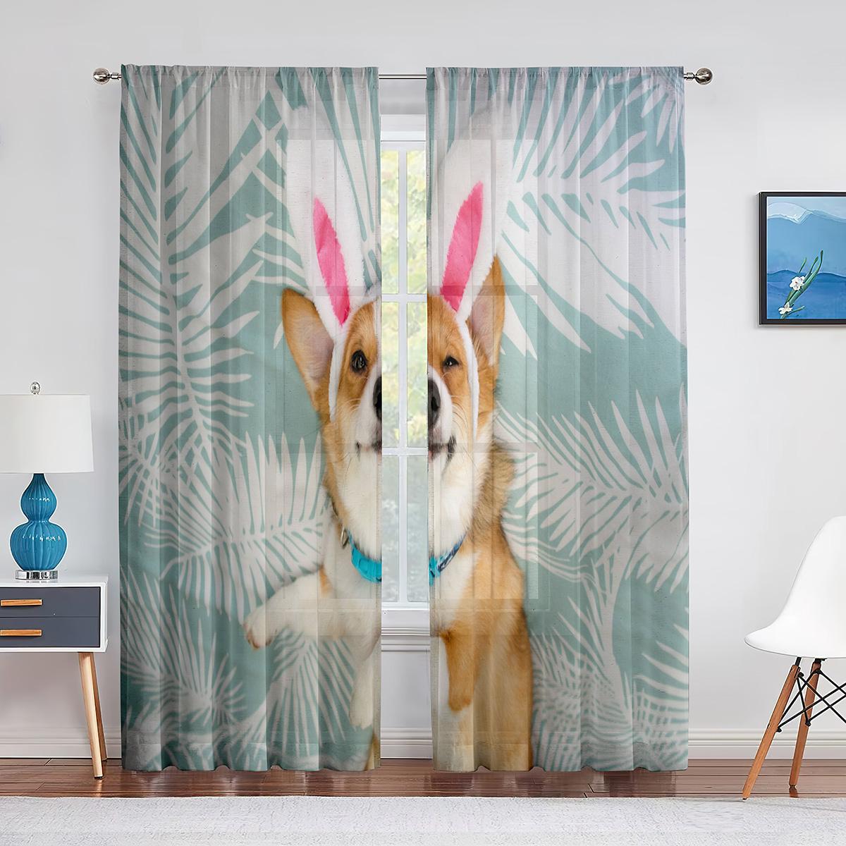 Corgi In The Flower Field Puppy Dog Прозрачные шторы для оконного оформления кухни — фото 5