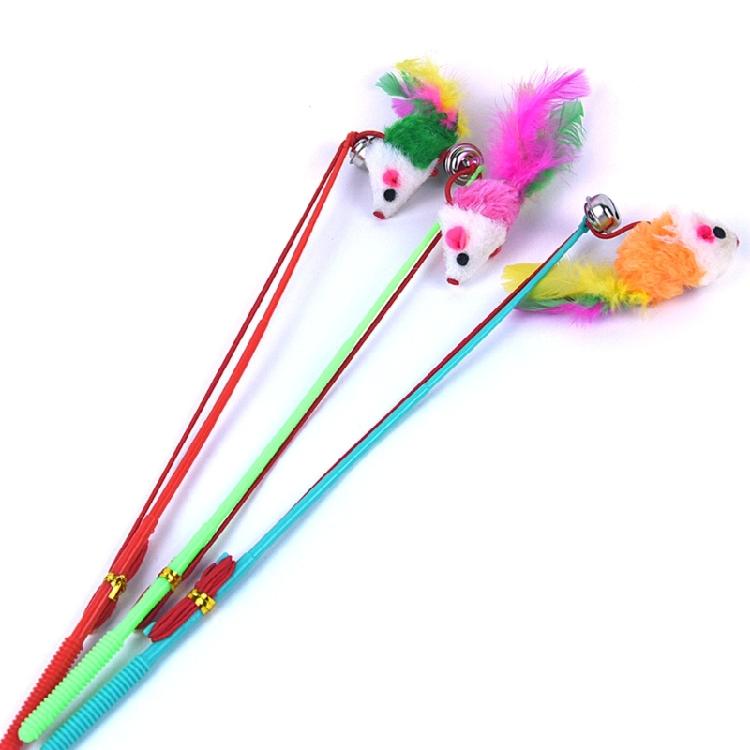 3Pcs Fake Mouse Feather Wand Chases Exercise Cat Teaser Stick Interactive Toy