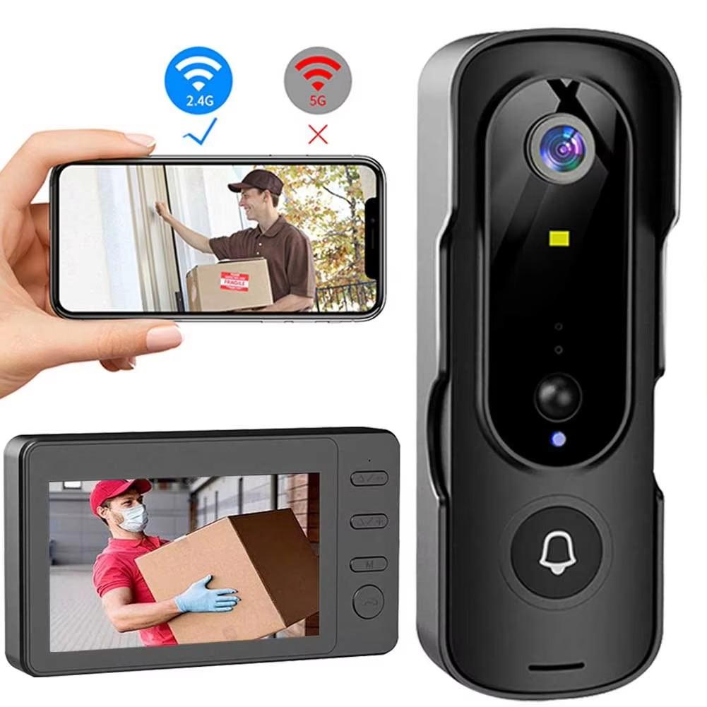 Wireless Video Doorbell Two Way Voice Video Intercom System Wireless Video Doorbell Camera with Monitor 120 Degree Viewing Angle M2 4.3" Screen