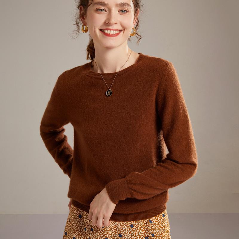

Women s Cashmere Crew Neck Pullover – Warm Autumn/Winter Loose Knit Sweater L