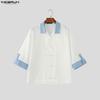 INCERUN Camicie Casual Estive da Uomo con Collo a Rever, Manica Corta, Cuciture, Bottoni, Top