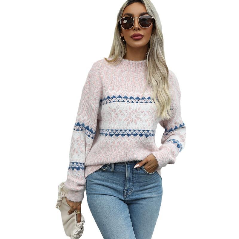 Chenille Europe and the United States Foreign Trade Christmas Knitwear 2024 Fall and Winter New Half-high Neck Snowflake Sweater Women