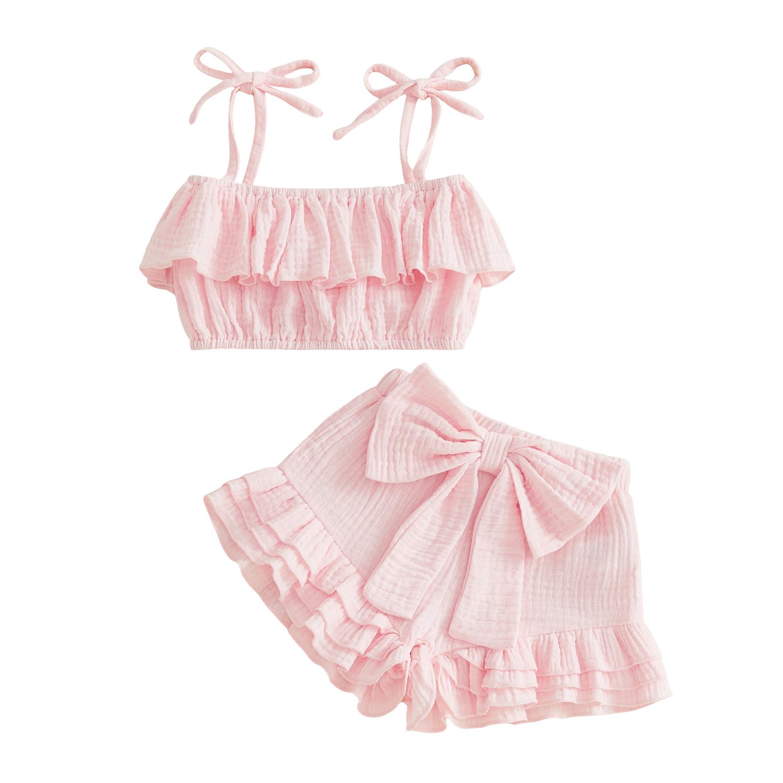 Summer Baby Girl Pink Lace Strappy Shorts Set 3-4 Years розовый