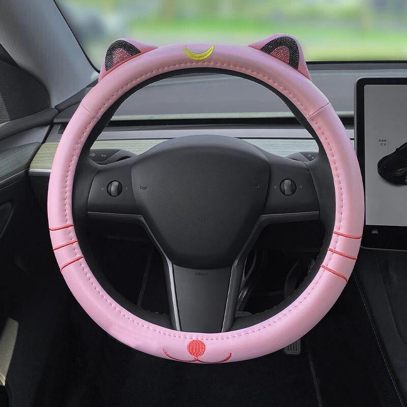 Cute Cat Ears Car Steering Wheel Cover Diamond-Embedded Handle Cover Female Wuling Confero Mini Gameboy Special 36cm