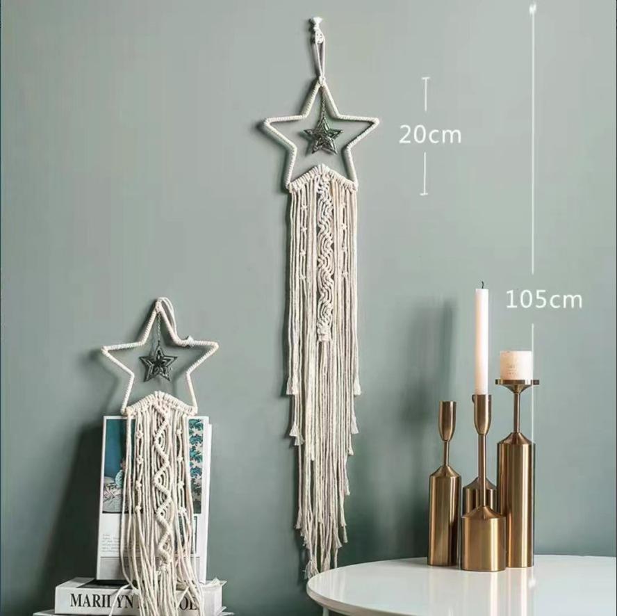 

European Style Woven Wall Hanging – Handmade Cotton Rope Tapestry with Tassels, Boho Macrame Wall Decor for Living Room