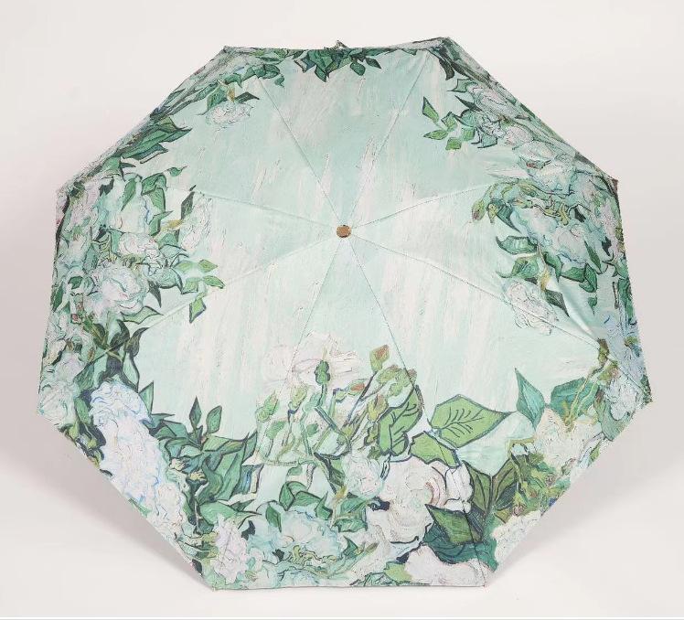 3-Folding Compact Umbrella Upf50+ Vinyl Sun Protection 8-Rib Double Layer Portable Parasol For Women Lightweight Travel Umbrella