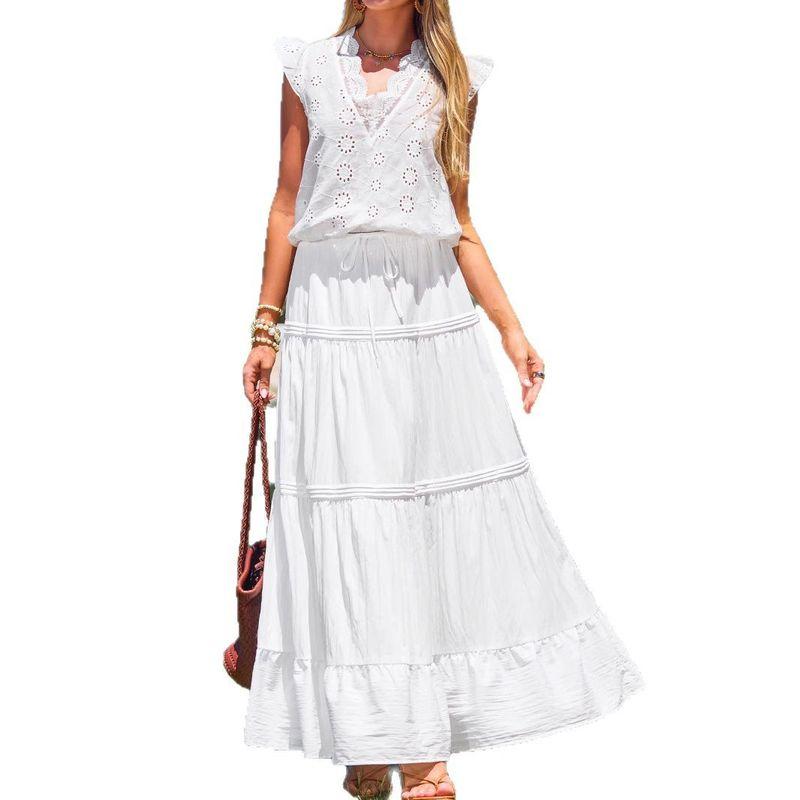 

Solid Color Tied Loose Half Length Skirt Pure Color Tether Loose Skirt White S