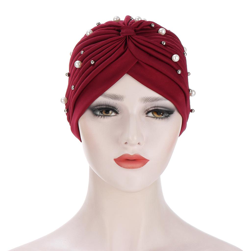 Elegant Pleated Women's Beaded Hijab Hat