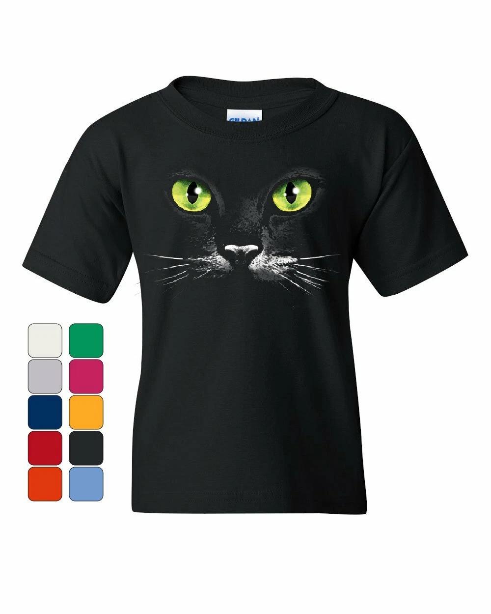 

Cat Green Eyes Youth kids boys T-Shirt Animal Pet Lovers Kitten Huge Cat Face Kids Tee 140