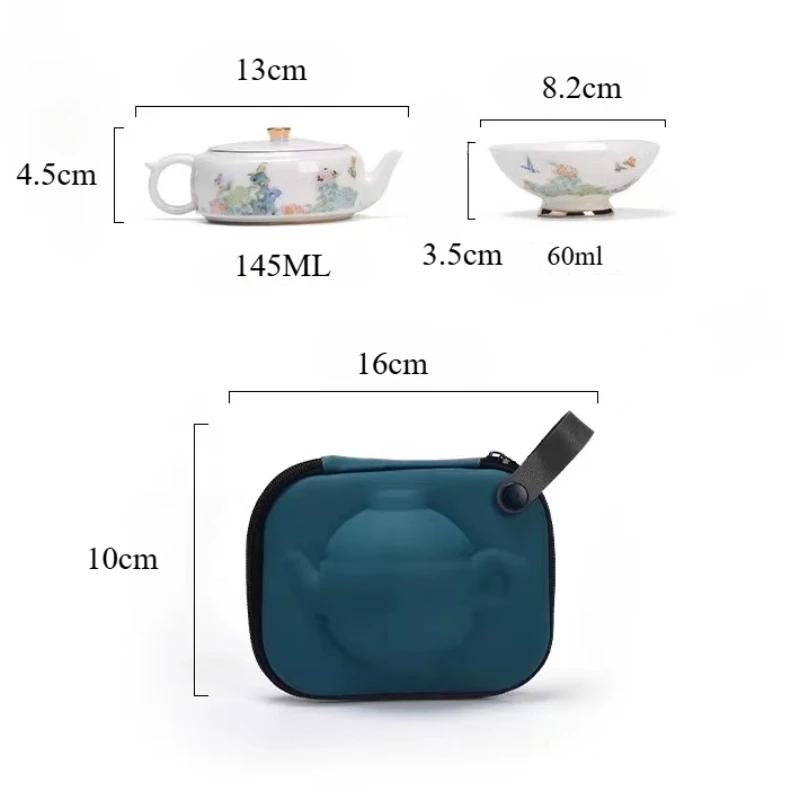 One Pot Two Cups Kung Fu Tea Set Portable Camping Travelling Tea Set Outdoor Ceramic Tea Cup Set White Porcelain Snap Cups