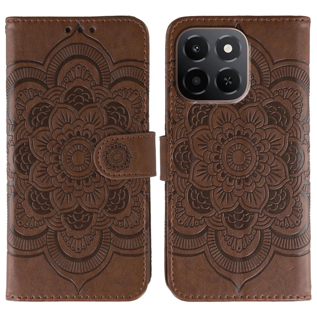 For Honor X6c 4G Case PU Leather Mandala Imprinted Design Wallet Phone Cover with Wrist Strap