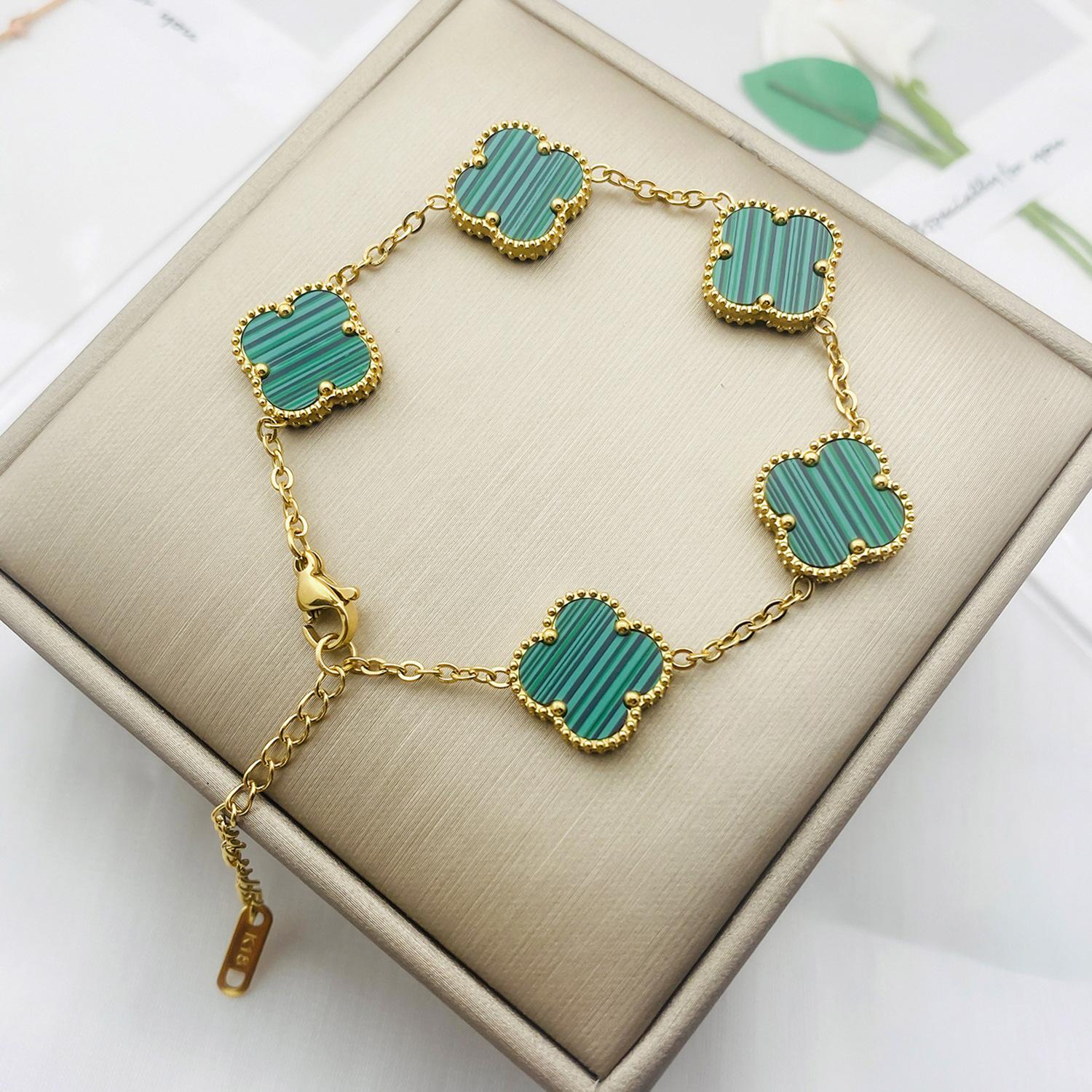 

Браслет Четырехлистный клевер Двустороннее ожерелье из ракушек Женский браслет из титана, не меняющий цвет