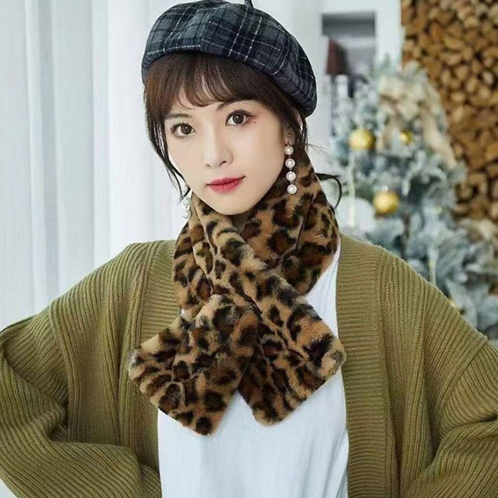Soft Plush Scarf Windproof Winter Scarf Cute Leopard Print Scarf  Winter Season