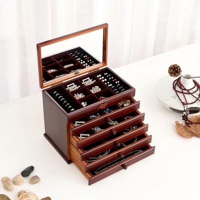 Massivholz Holzbox Kosmetik Aufbewahrungsboxen Schmuck Organizer Retro Stil Groß Mehrschichtig Hochzeit Feiertagsgeschenk
