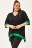 Women's Big Size Blouse Plus Size Black-Green Blouse with Tulle Detail On Sleeves and Skirt