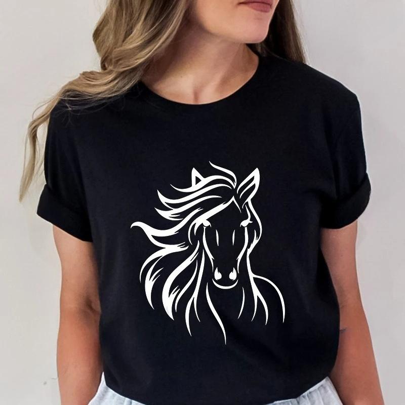 2026 New Fashion T Shirt Horse Heartbeat Design Adults Clothing Fashion Harajuku Horse Lover Female Tee Top Gifts