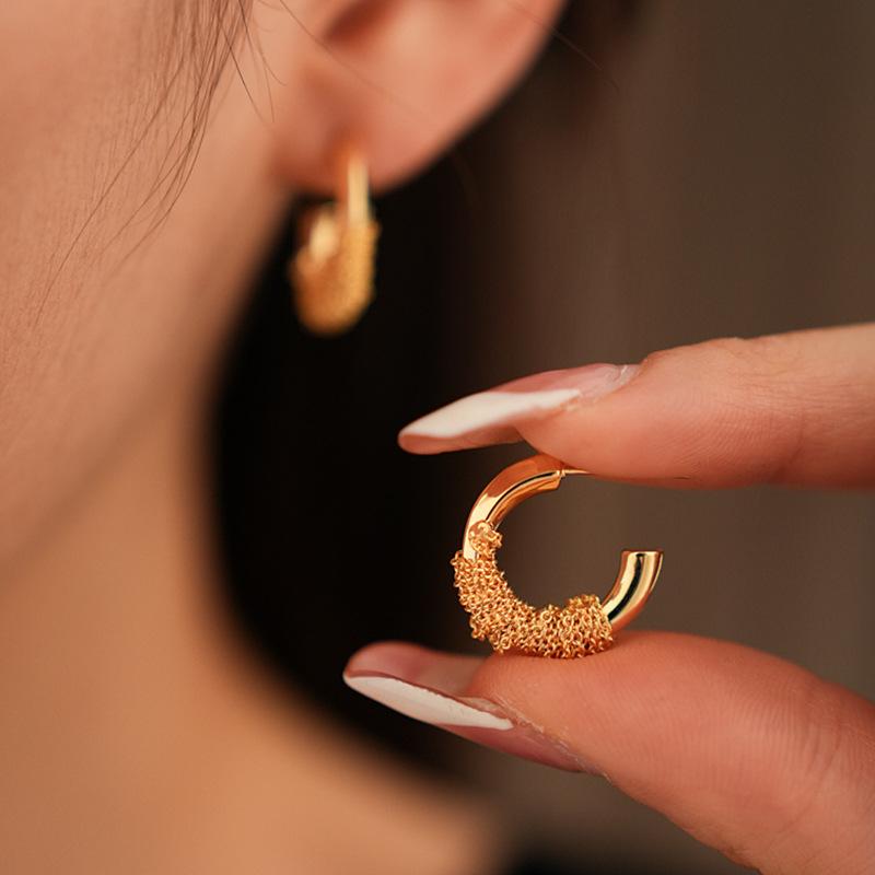 Genuine Gold Electroplated Silver Needle C-shaped Winding Simple Fashionable Niche High-end Temperament Earrings for Women