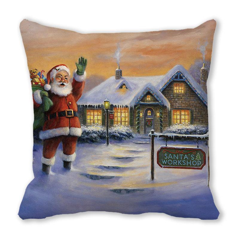 New Year Merry Christmas Santa Claus Print Pattern Cushion Cover for Home Decoration Square Pillow Cover 45x45cm