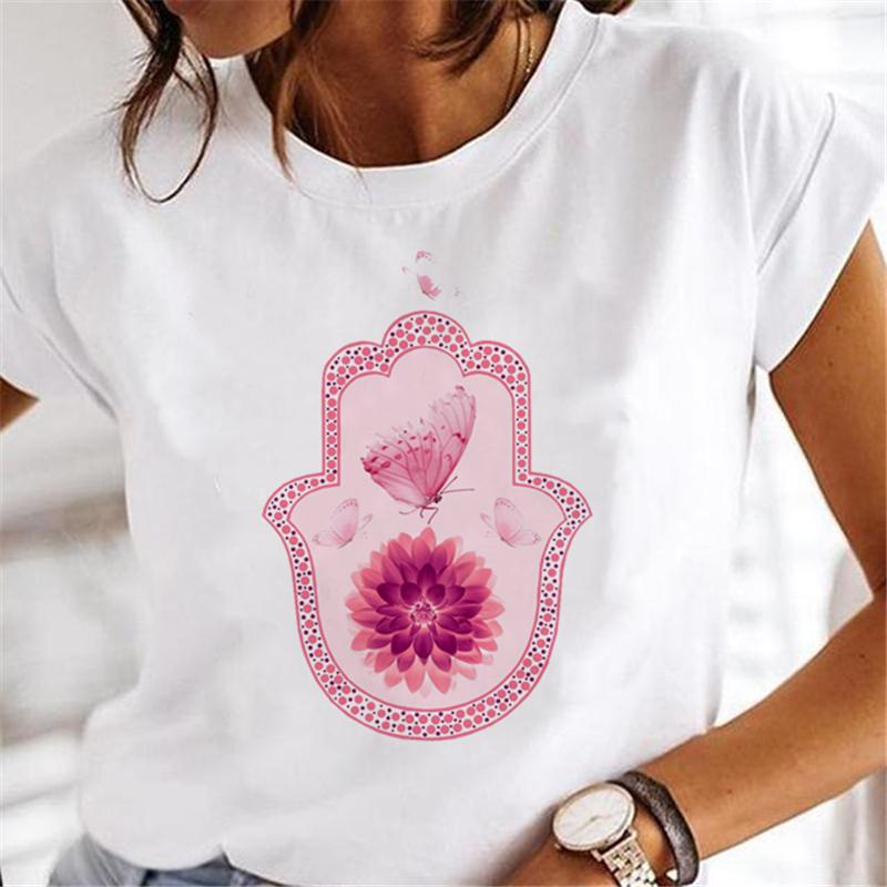 Hand Of Hamsa Fatima Print Fashion T-shirt Top Women's Summer Casual Harajuku Pattern Print Short Sleeve Shirt Y2K top