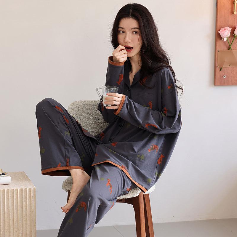 Pajamas women s spring and autumn pure cotton long-sleeved autumn new large size casual high-end autumn and winter cotton loungewear m recommended 40-50kg