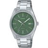 MTP-1302DA-3AV Men's Quartz Analog Wristwatch Metal Band Silver Green Textured Dial