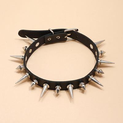 Long Spike Choker Punk Faux Leather Collar  Goth Style Necklace Accessories