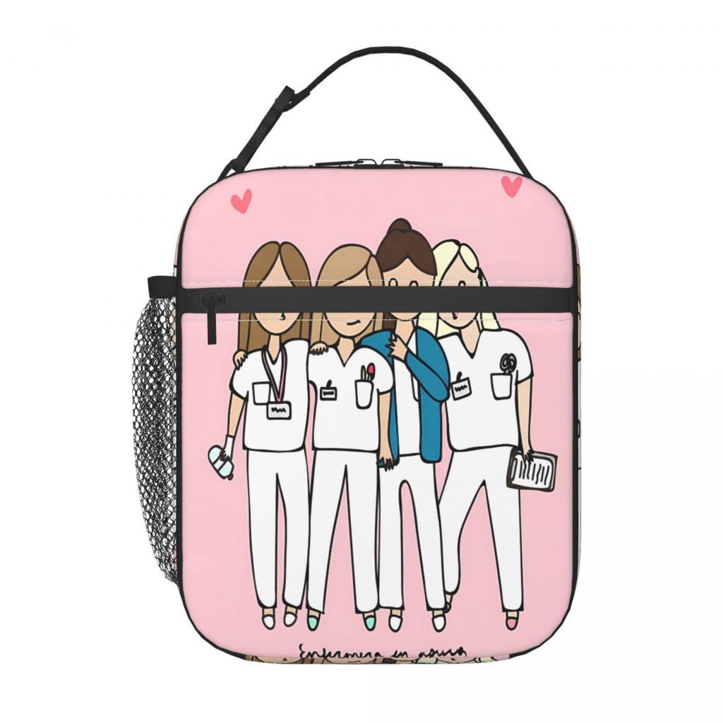 Cartoon Doctor Nurse Lunch Bag Enfermera En Apuros Grocery Casual Lunch Box For Adult School Cooler Bag Designer Tote Food Bags