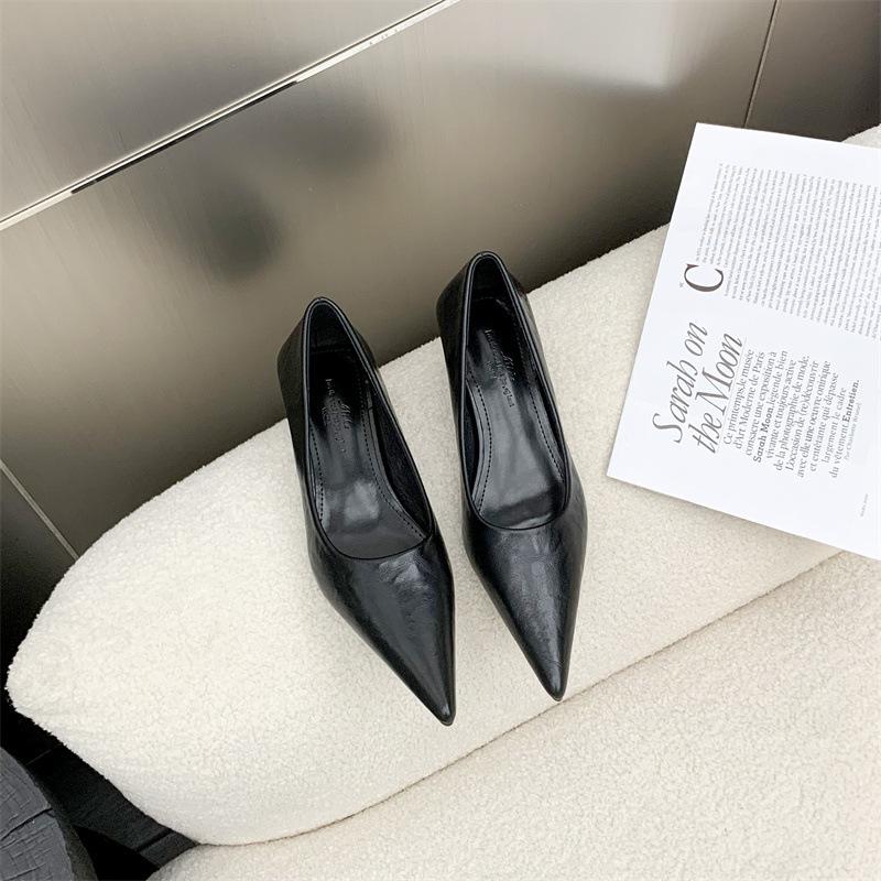 2025 Spring and Autumn New Korean Version Pointed-toed Stiletto High Heels Women's Low-heeled Versatile Temperament One-pedal Work Shoes