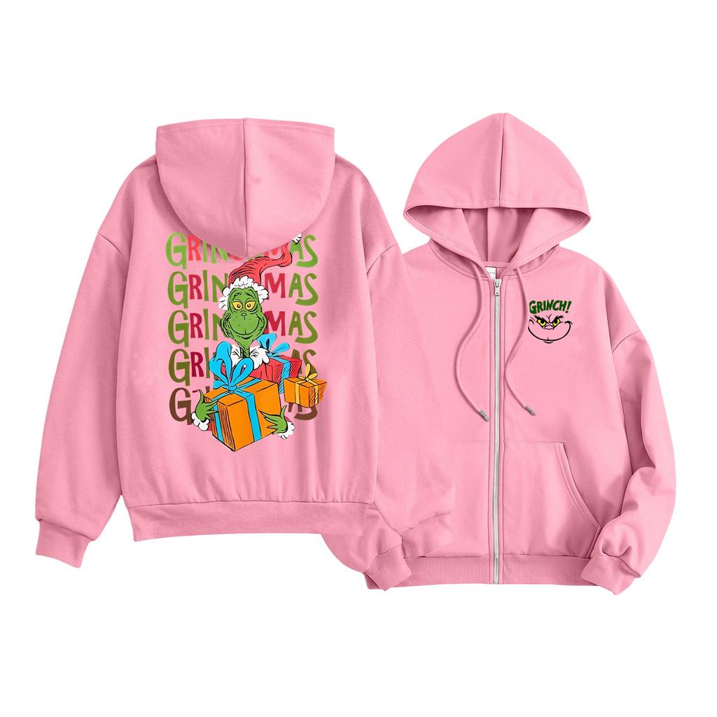 Kids Fashion Lightweight Long Sleeve Zipper Hoodie Christmas Printed Hoodie With Pockets