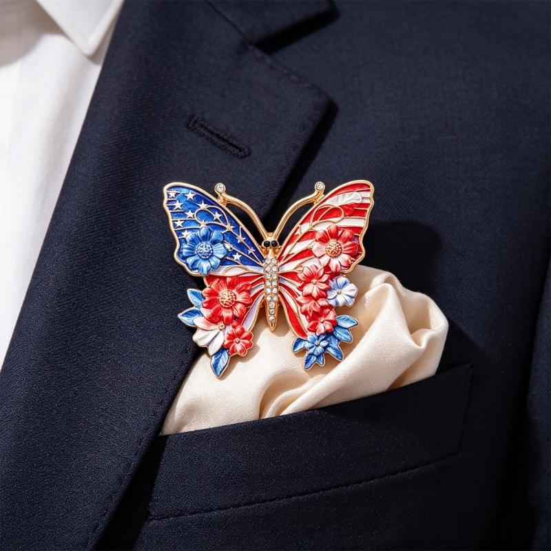 Beautiful 250Th Anniversary Butterfly Brooch Featuring US Flag Art Sturdy Alloy Jewelry